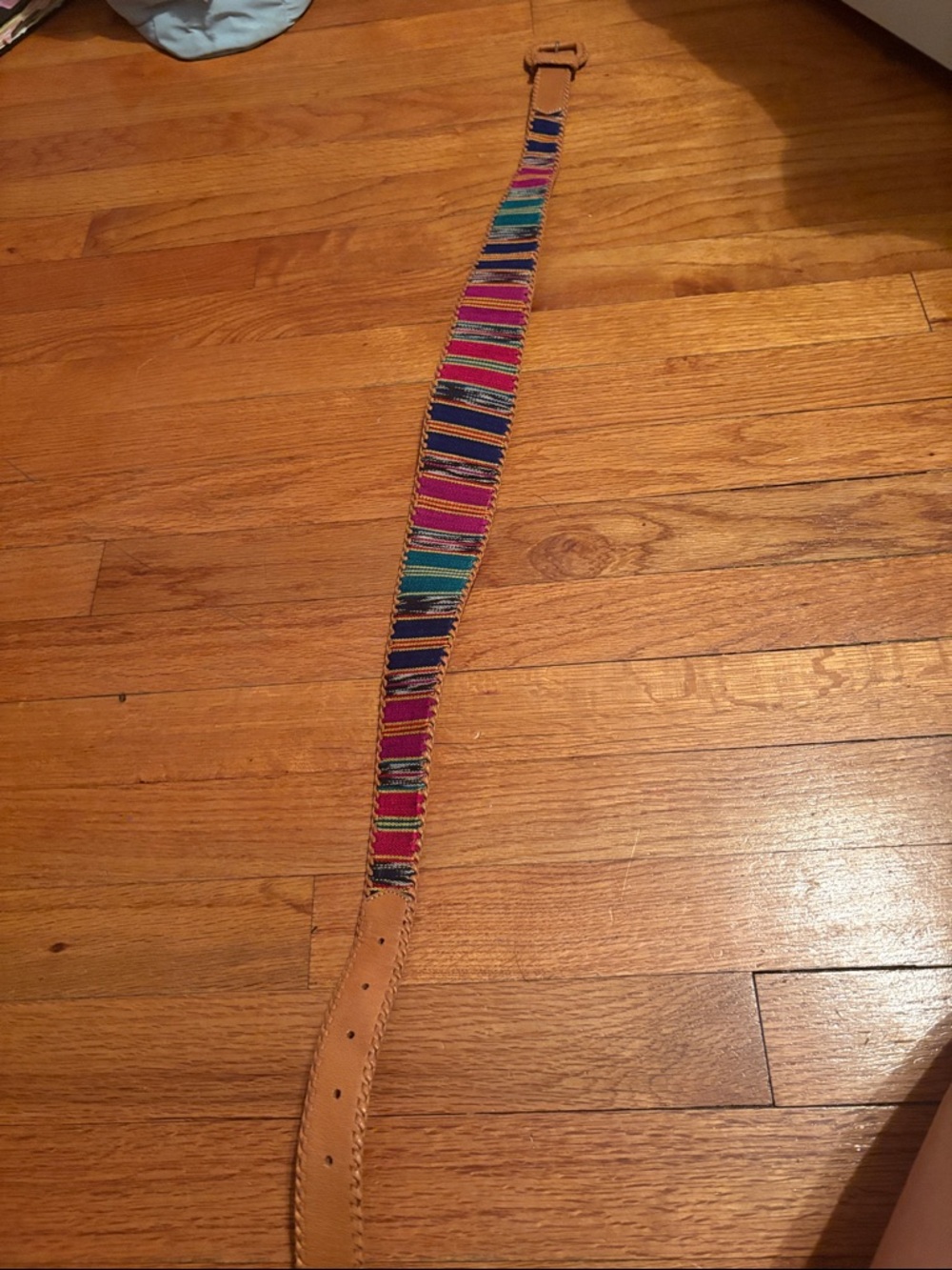 Colorful Woven Strap Belt with Leather Ends